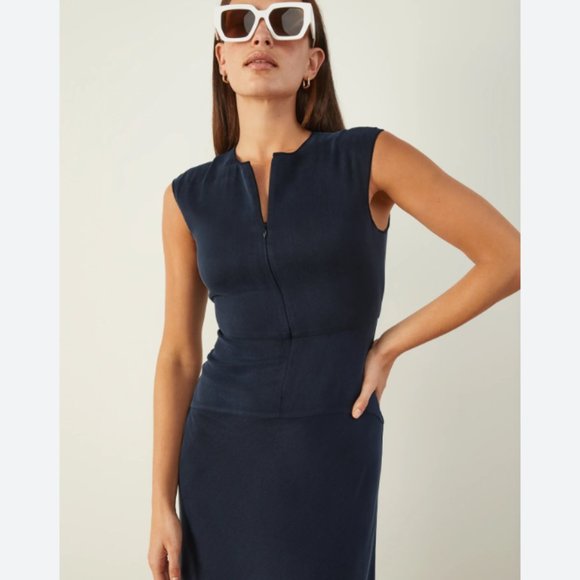 ADAY SAVE THE DATE NAVY SHORT SLEEVE MIDI DRESS - XL - Picture 2 of 11